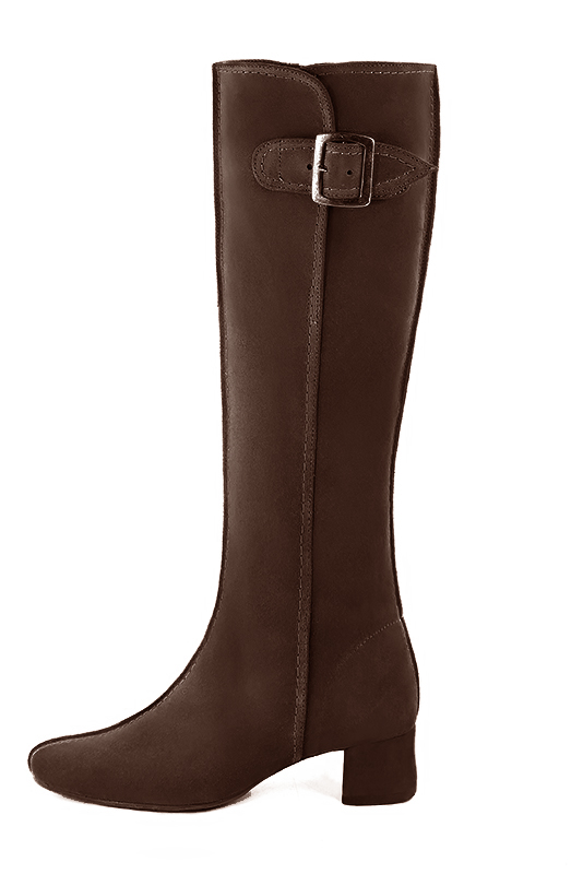 French elegance and refinement for these dark brown knee-high boots with buckles, 
                available in many subtle leather and colour combinations. Record your foot and leg measurements.
We will adjust this beautiful boot with inner half zip to your leg measurements in height and width.
The outer buckle allows for width adjustment.
You can customise the boot with your own materials, colours and heels on the "My Favourites" page.
 
                Made to measure. Especially suited to thin or thick calves.
                Matching clutches for parties, ceremonies and weddings.   
                You can customize these knee-high boots to perfectly match your tastes or needs, and have a unique model.  
                Choice of leathers, colours, knots and heels. 
                Wide range of materials and shades carefully chosen.  
                Rich collection of flat, low, mid and high heels.  
                Small and large shoe sizes - Florence KOOIJMAN